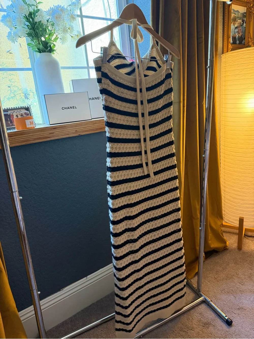House of Harlow 1960 Striped Halter Midi Dress - Black & Cream - Picture 5 of 5